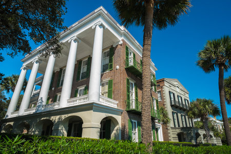 Historic southern style homes in Charleston, South Carolina.のeditorial素材