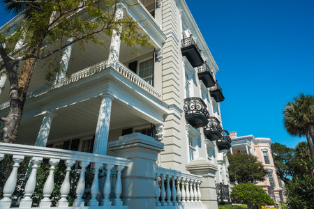 Historic southern style homes in Charleston, South Carolina.のeditorial素材