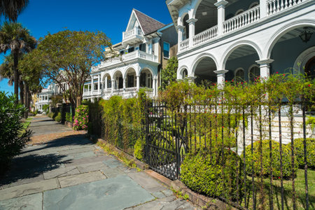 Historic southern style homes in Charleston, South Carolina.のeditorial素材