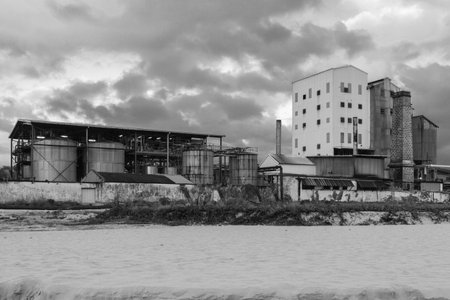 Barbados distillery located on the beach in black and white style.のeditorial素材
