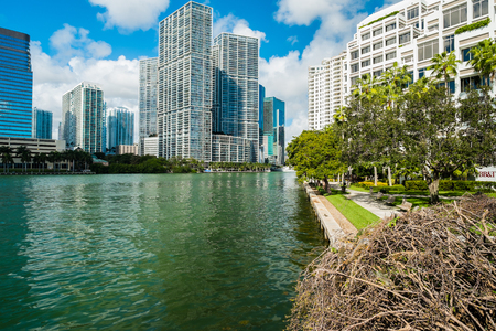 Downtown Miami view along Biscayne Bay from Brickell Key.の写真素材