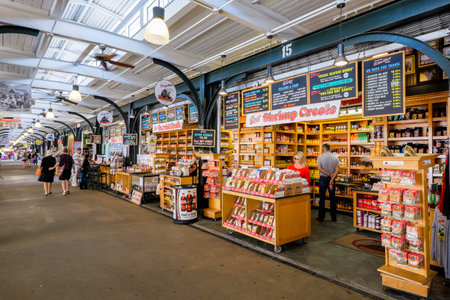 NEW ORLEANS, LOUISIANA USA - MAY 1, 2014: The French Market on Decatur Street is a popular tourist attraction in the New Orleans French Quarter district.のeditorial素材