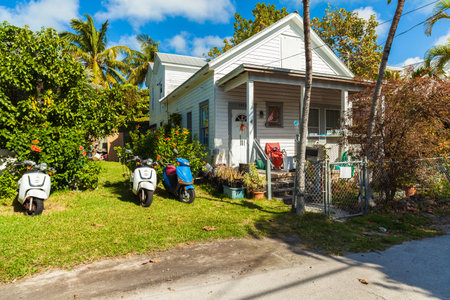 Key West, Florida USA - March 3, 2015: Typical wood frame architecture style home in the residential district of Key West.のeditorial素材