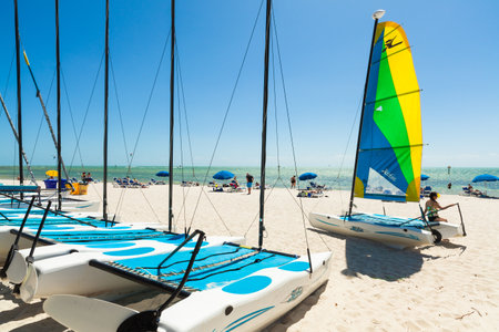 Key West, Florida USA - March 3, 2015: Visitors enjoying the perfect weather and beauty of the Key West beach in Florida.のeditorial素材