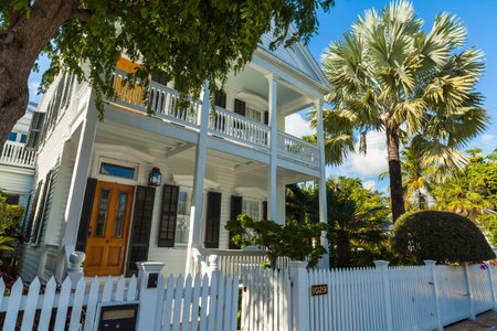 Key West, Florida USA - March 3, 2015: A beautifully restored wood frame home in the historic district of Key West.のeditorial素材