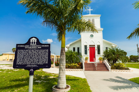 Everglades City, FL USA - May 20, 2015: The Everglades Community Church nestled in the heart of the Florida Everglades is a heritage landmark.のeditorial素材