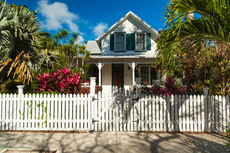 Key West, Florida USA - March 3, 2015: Typical wood frame architecture style home in the residential district of Key West.のeditorial素材