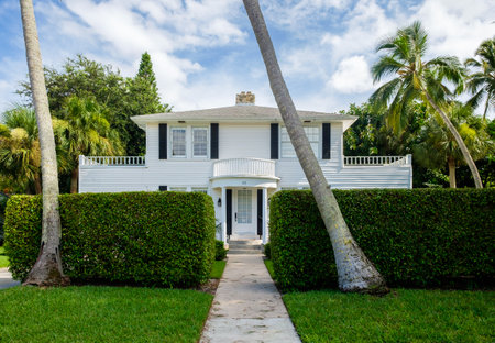 Naples, Florida USA - July 28, 2015: Typical vintage wood frame architecture style home in the coastal residential historic district of Naples.のeditorial素材