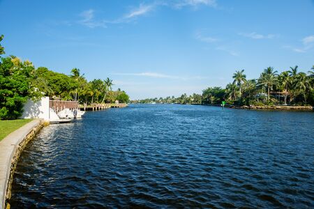 Scenic view of the Fort Lauderdale Intracoastal Waterway along Las Olas Boulevard.の写真素材