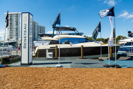 Miami Beach, Fl USA - February 13, 2016: The popular Miami International Boat Show features more than 3,000 boats and 2,000 exhibitors from all over the world.のeditorial素材