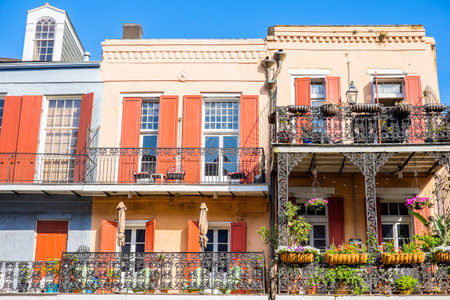 Colorful architecture in the French Quarter in New Orleans, Louisiana.のeditorial素材