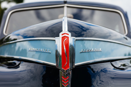 Miami, FL USA - February 28, 2016: Close up view of the front end of a beautifully restored vintage 1941 Studebaker Commander automobile.のeditorial素材