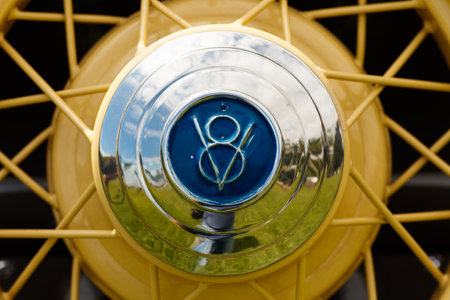 Miami, FL USA - February 28, 2016: Close up view of the wheel of a vintage American automobile.のeditorial素材