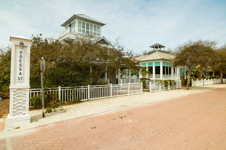 Seaside, FL USA - March 29, 2016: Beautiful vacation homes in the North Florida panhandle coastal community.のeditorial素材