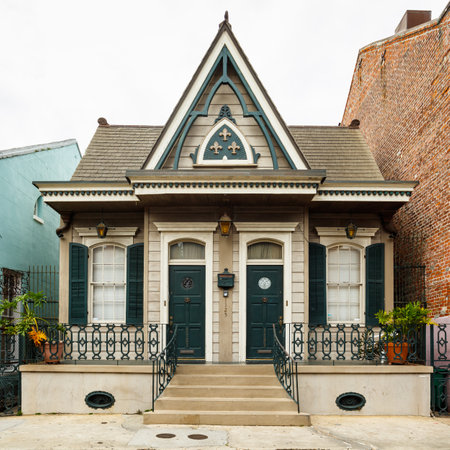 New Orleans, LA USA - April 20, 2016: A beautifully restored home in the historic French Quarter district.のeditorial素材