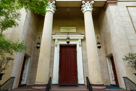 Savannah, GA USA - April 25, 2016: The facade of the Trinity United Methodist Church, established in 1848, in the historic district.のeditorial素材