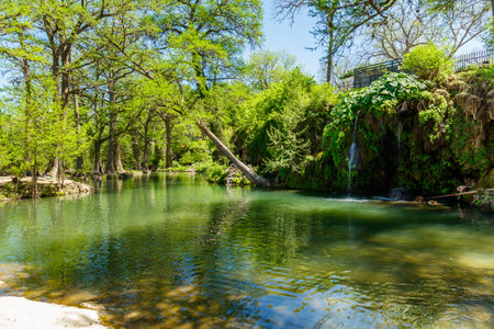 Spicewood, Texas USA - April 5, 2016: Krause Springs is a popular tourist destination with camping and swimming activities in the Texas Hill Country.のeditorial素材