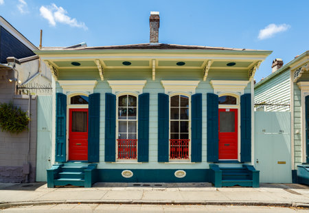 New Orleans, LA USA - April 22, 2016: A beautifully restored home in the historic French Quarter district.のeditorial素材