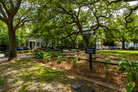 Savannah, GA USA - April 25, 2016: Warren Square Park is a popular area to relax in the historic district.のeditorial素材