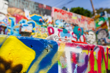 Austin, Texas USA - April 8, 2016: Colorful graffiti on the walls of the popular Hope Outdoor Gallery on Baylor Street near downtown Austin.のeditorial素材