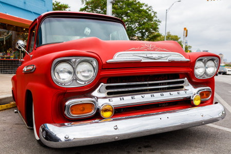 Austin, Texas USA - April 10, 2016: Beautfully restored vintage Chevrolet pick up truck on Congress...
