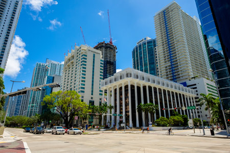 Miami, Fl USA - June 22, 2016: Cityscape view of the popular Brickell area in downtown Miami along Brickell Avenue.のeditorial素材