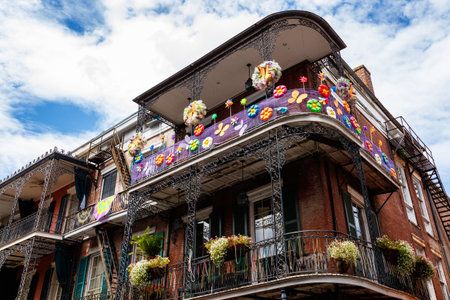 Colorful architecture in the French Quarter in New Orleans, Louisiana.のeditorial素材