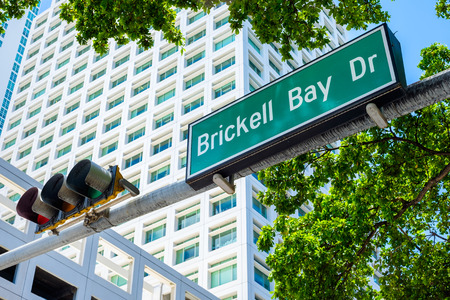 Brickell Bay Drive street sign in the popular downtown area of Miami.の写真素材