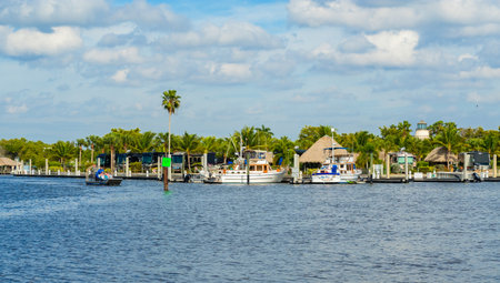 Everglades City, FL USA - January 26, 2017: The small coastal town in the Everglades is a popular tourist destination with airboat rides along the Barron River.のeditorial素材