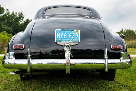 Miami, FL USA - March 12, 2017: Close up view of the front end of a beautifully restored vintage 1941 Chevy Special Deluxe automobile at a public car show along Palmetto Bay in Miami.のeditorial素材