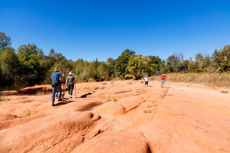 Sedona, AZ USA - October 18, 2016: Cathedral Rock in the Coconino National Forest with its natural sandstone rock formations is a popular hiking tourist destination.のeditorial素材
