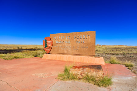 Navajo County, AZ USA - October 19, 2016: The entrance sign to the Petrified Forest National Park, a popular tourist destination in northeastern Arizona.のeditorial素材
