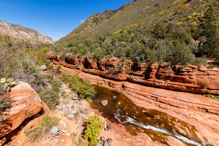 Coconino, AZ USA - October 17, 2016: Slide Rock State Park with its natural rock water slides in the Oak Creek Canyon is a popular tourist destination.のeditorial素材