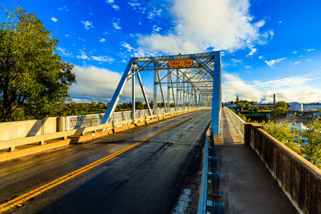 Llano, Texas USA - November 6, 2016: The historic Llano River Bridge along Highway 71 through this small hill country town.のeditorial素材