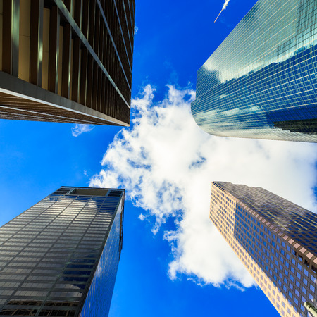 Skyward view of modern downtown skyscrapers.の写真素材