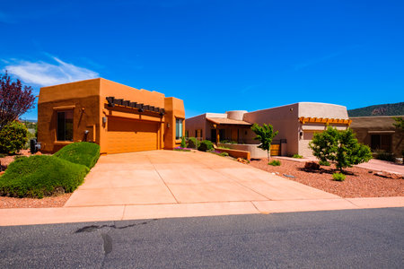 Sedona, Arizona USA - May 2, 2017: Typical new desert home with adobe style architecture in the popular Village of Oak Creek area.のeditorial素材