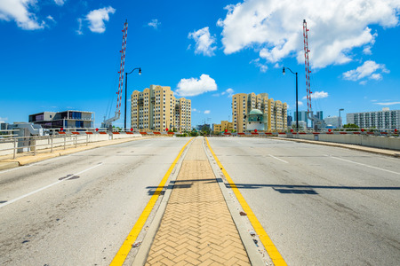 Scenic Miami River cityscape viewed from the Northwest Fifth Street drawbridge near downtown.