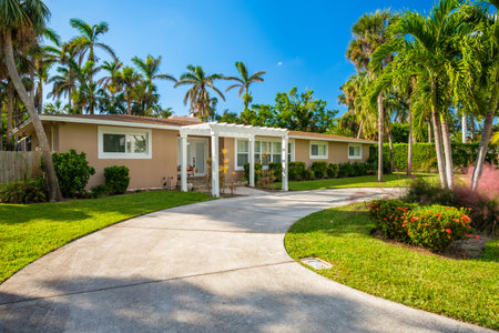 Naples, Florida - November 1, 2017: Classic architecture style home in the historic coastal gulf...