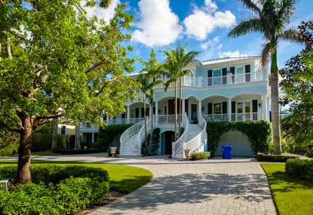 Naples, Florida - November 1, 2017: Classic architecture style home in the historic coastal gulf residential district of Old Naples.のeditorial素材