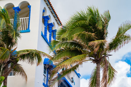 Miami Beach, Florida - November 30, 2017: Close up view of the classic art deco architecture in the popular South Beach district.のeditorial素材