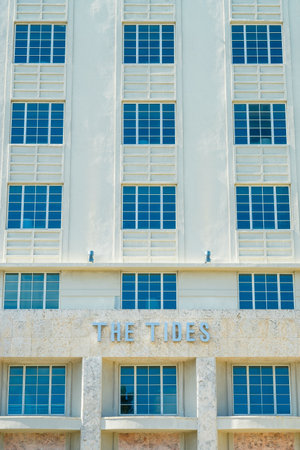 Miami Beach, Florida - November 30, 2017: Close up view of the classic art deco architecture in the popular South Beach district.のeditorial素材