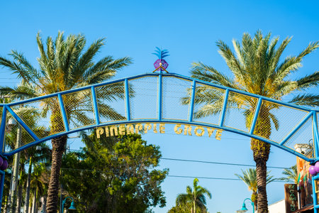 Delray Beach, Florida - March 14, 2018: Entrance sign to this small beach village and arts district in Palm Beach County.のeditorial素材