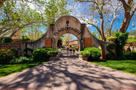 Sedona, Arizona USA - May 2, 2017: The Tlaquepaque Arts and Crafts Village, with vintage adobe style architecture, is a popular tourist destination filled with retail shops and restaurants.のeditorial素材