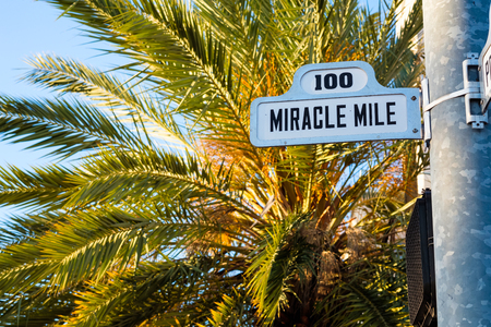 Cityscape sign view of the popular Miracle Mile in downtown Coral Gables, Florida.の写真素材