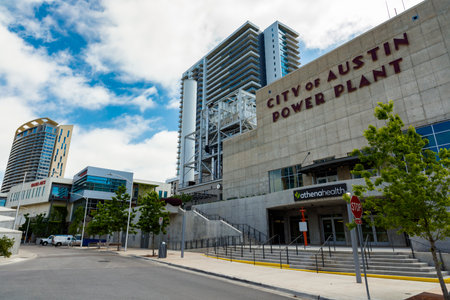 Austin, Texas USA - April 14, 2016: City of Austin Power Plant building in the downtown district.のeditorial素材