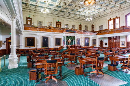 Austin, Texas USA - April 9, 2016: The beautiful interior of the Texas Senate office located in the historic Capitol building completed in 1888 in the downtown district.のeditorial素材