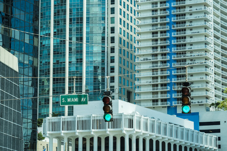Cityscape sign view of the popular Brickell area near downtown Miami.の写真素材