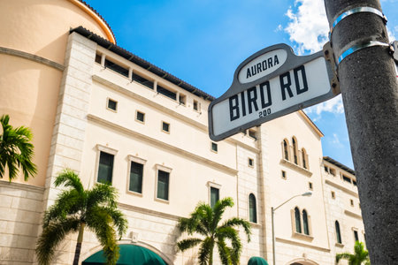 Cityscape sign view of the Coral Gables mediterranean style community centrally located in Miami.のeditorial素材
