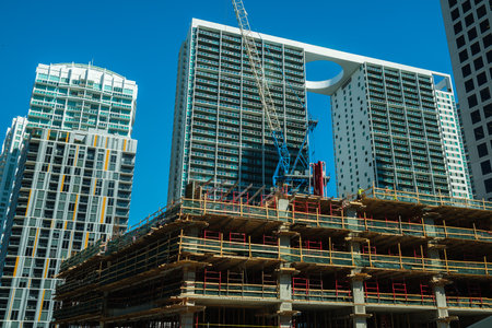 Miami, Florida - January 29, 2019: New downtown construction project progressing next to Brickell City Centre, a newly constructed shopping mall located in the popular Brickell area.のeditorial素材