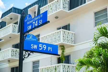 Cityscape sign view of downtown South Miami.のeditorial素材